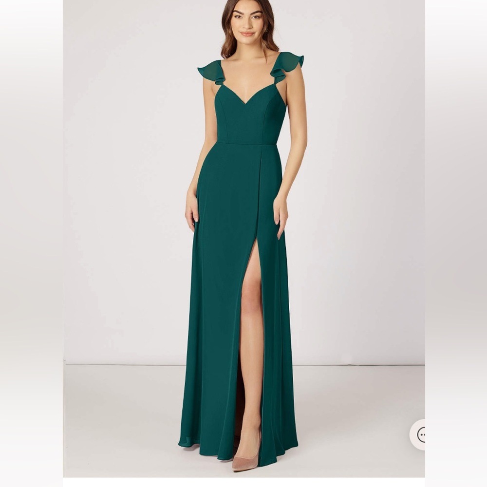 Azazie Everett A-Line V-neck Ruched Chiffon Floor-Length Dress Peacock